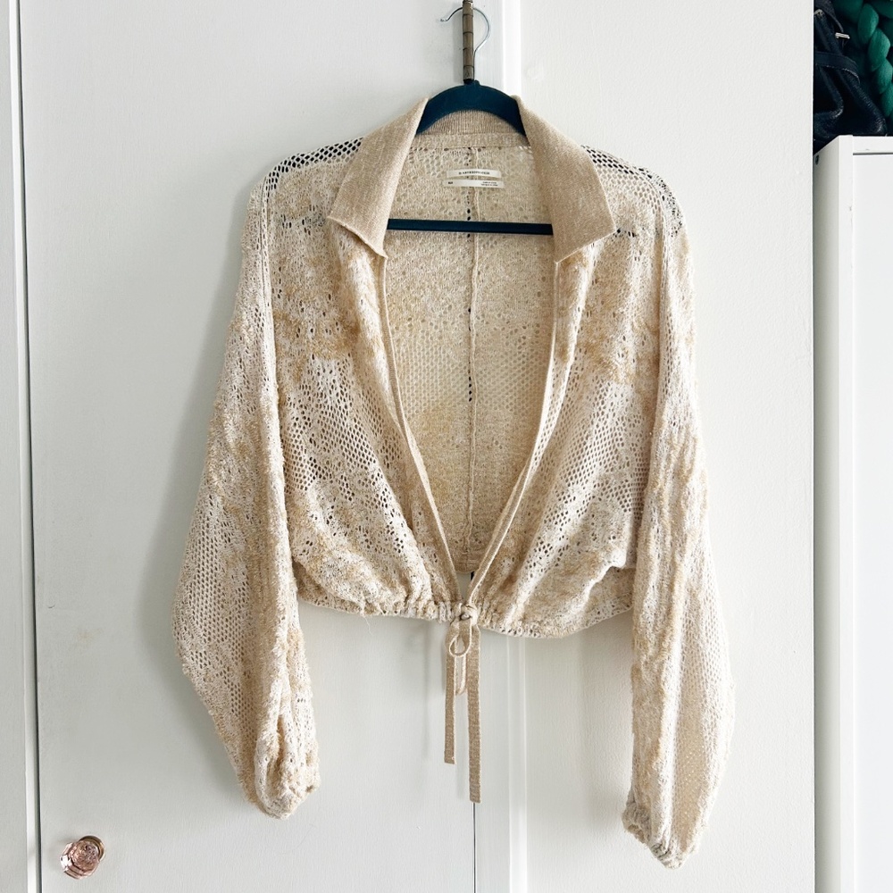 Anthropologie Cropped Lace Cardigan Sweater